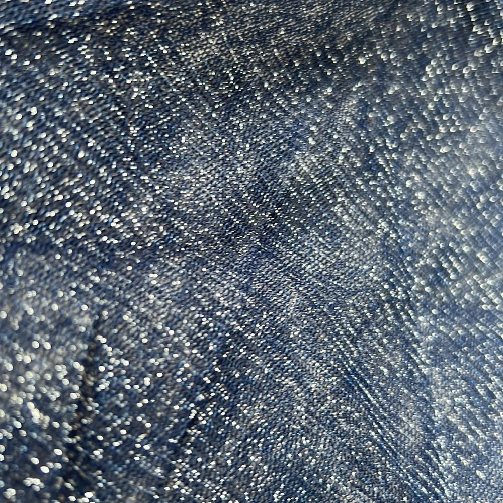 Sheer blue metallic long sleeve shirt with fancy edge collar. - Picture 4 of 4